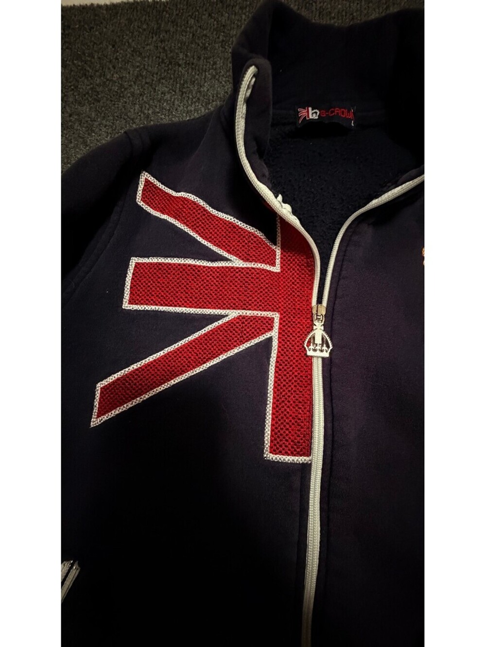 LONDON UNION Jacket Size XL Jack Crown Navy Blue Embroidered UK Flag Zippered - Picture 9 of 9